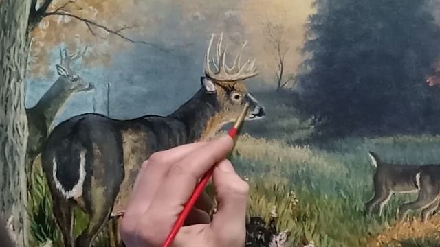 Пейзаж маслом"Олени в лесу"часть#2 смотреть онлайн