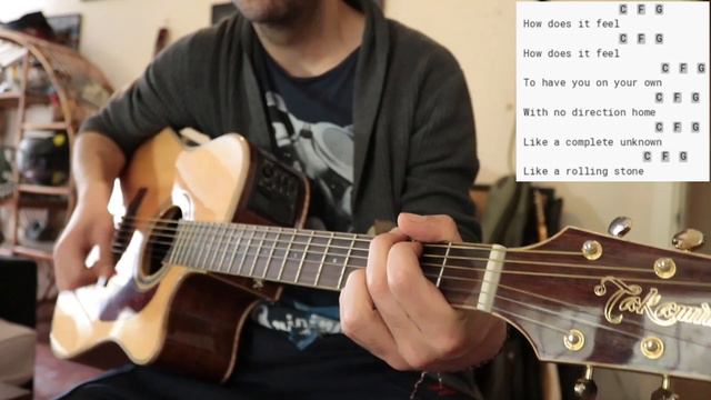 Bob Dylan-Like A Rolling Stone guitar lesson for beginners смотреть онлайн