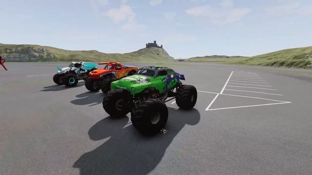 BeamNG Monster Jam Trucks Long Jump Through Giant Portal смотреть онлайн
