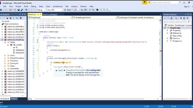 Simple log in using ms sql Server and C#.net смотреть онлайн