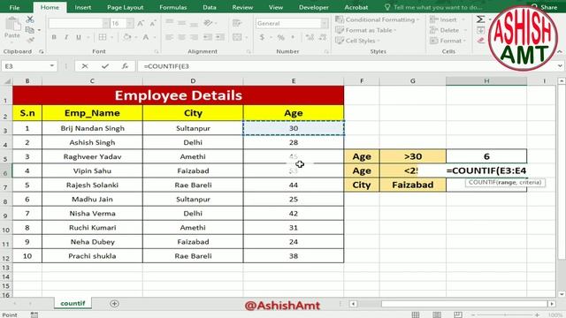 How to use COUNTIF Formula in Microsoft Excel | COUNTIF Function in Excel | @AshishAmt смотреть онлайн
