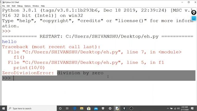 EXCEPTION HANDLING IN PYTHON [PART -1] BY SHIVANSHU PRASHAR смотреть онлайн