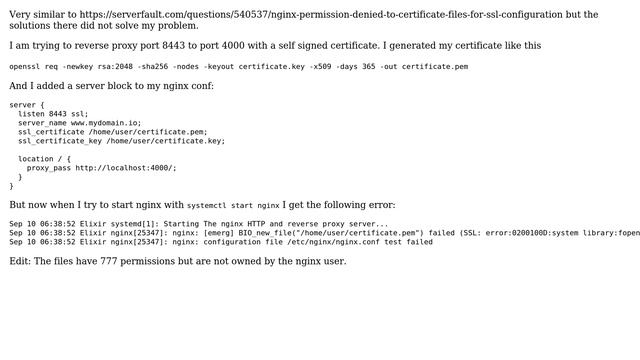 nginx permission denied to self signed certificate files for ssl configuration on CentOs смотреть онлайн