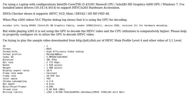 HEVC/x265 :: VLC Player GPU Hardware Acceleration :: Intel HD Graphics 4400 (2 Solutions!!) смотреть онлайн