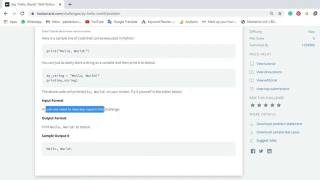 1 : "Hello World!" in Python3 | Hackerrank Python Solutions смотреть онлайн