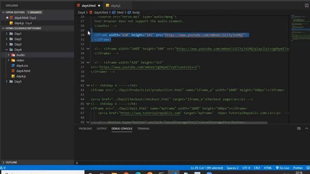 Day-4 HTML5(iframe,video,audio,include youtube video,localStorage and SessionStorage) смотреть онлайн