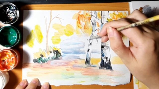 Осень. Осенний лес. /Пейзаж/ как рисовать. смотреть онлайн