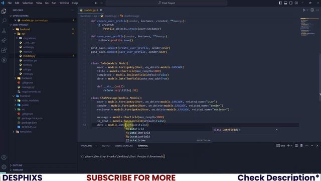 Chat Model Structure - Chat App using Django Restframework and React| EP 2 | Desphixs™ смотреть онлайн