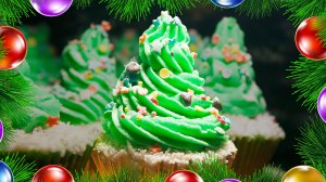 Кексы творожно-кокосовые с масляным кремом «Новогодняя Елочка»🎄Праздничный рецепт на Новый Год!