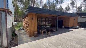 Навес с хозблоком на два автомобиля