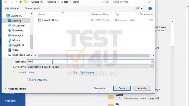 Salva il documento corrente con il nome test.rtf (Rich Text Format) nella cartella IL-ates\Word... смотреть онлайн