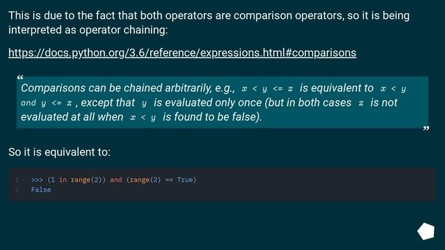 What does x in range(...) == y mean in Python 3? смотреть онлайн