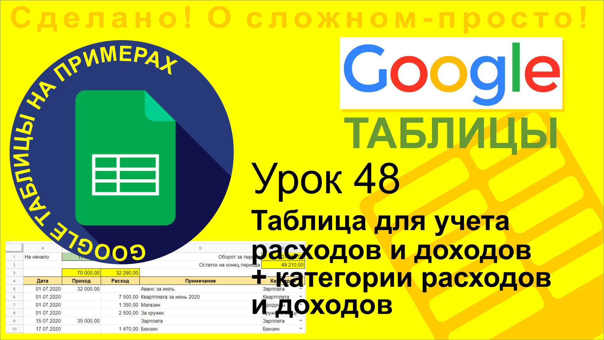 Google Таблицы. Урок 48. Учет доходов и расходов по категориям в Google Sheets смотреть онлайн