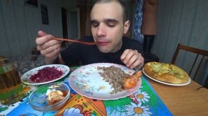 МУКБАНГ АСМР ГРЕЧКА / КУРИЦА ЖАРЕНАЯ / МЯСО ГОВЯДИНА / САЛАТ / ВЫПЕЧКА / EATING ASMR Mukbang #582