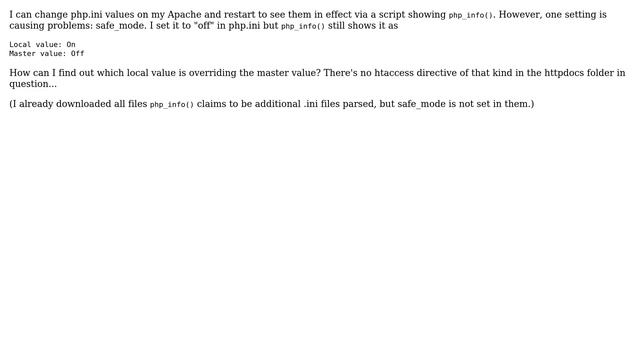 DevOps & SysAdmins: Php.ini: Local Value vs Master Value (safe_mode, specifically) смотреть онлайн