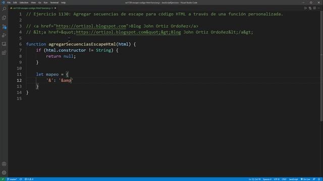 JavaScript Ejercicio: 1130 Agregar Secuencias de Escape para Código HTML por medio de una Función смотреть онлайн