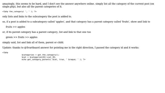 Wordpress: display a link to all the categories of current post, including parents смотреть онлайн