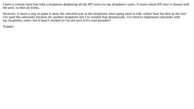 Wordpress: Using wp_dropdown_users and selected() function? смотреть онлайн