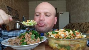 ОБЖОР ГРЕЧКА по купечески/МУКБАНГ салат овощной