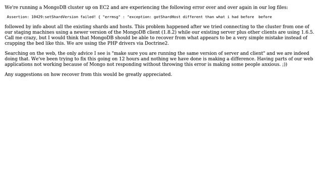 MongoDB cluster reporting gotShardHost errors смотреть онлайн