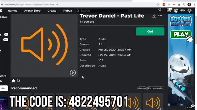 ROBLOX BOOMBOX ID/CODE FOR TREVOR DANIEL- PAST LIFE (FULL SONG) смотреть онлайн