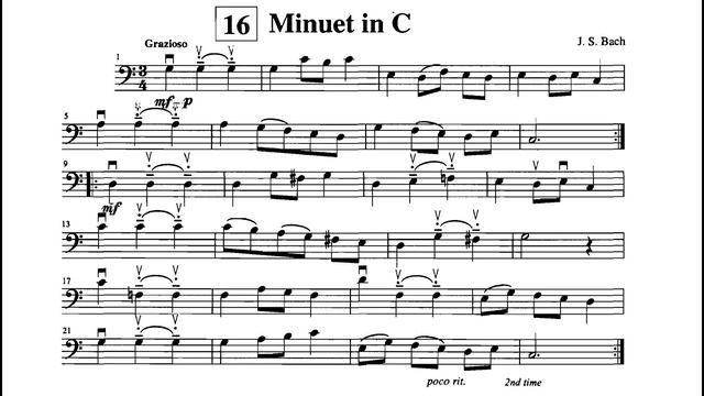Minuet in C | Piano Accompaniment | J.S. Bach | Suzuki Cello School | Volume 1 No. 16 | MM=100 смотреть онлайн