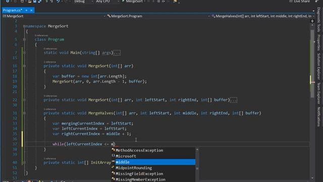 MergeSort реализация на C# смотреть онлайн