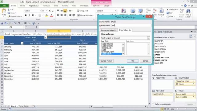 Pivot Table Excel Tutorial - Rank Largest to Smallest смотреть онлайн