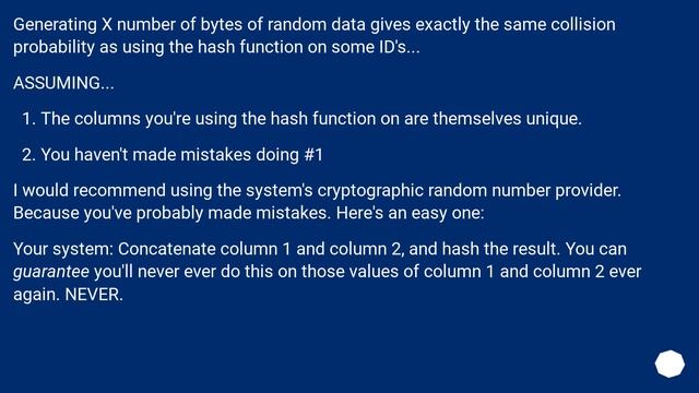 Can hash algorithm such as MD5/SHA-1 generate an ID with less probability of collision than pure ra смотреть онлайн