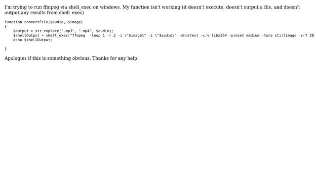 No output from shell_exec when running ffmpeg смотреть онлайн