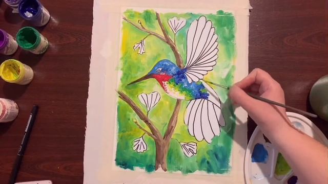 Как нарисовать Колибри гуашью/How to draw hummingbirds in gouache. смотреть онлайн
