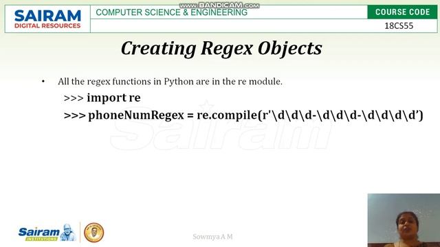LectureVideo 18CS55 Module3 Pattern Matching With Regular Expressions Sowmya смотреть онлайн