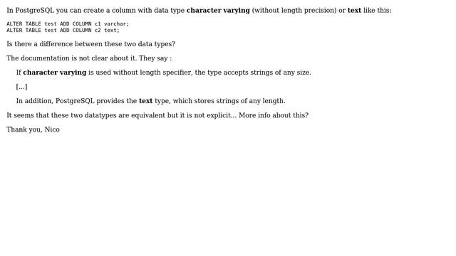 Databases: PostgreSQL data type text vs varchar without length смотреть онлайн