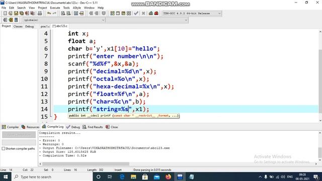 'C' Program To demonstrate Use of different FORMAT SPECIFIER part-2 смотреть онлайн