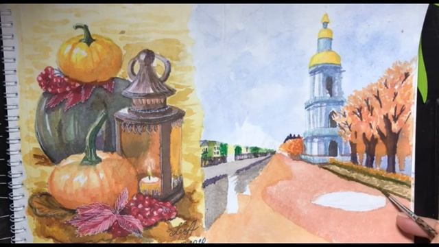 Уроки рисования - №2 (Акварель) Рисуем "Осенний пейзаж Спб "Собор Николая Чудотворца" смотреть онлайн