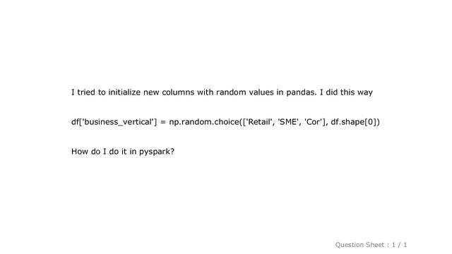 Pandas : how to create a new columns with random values in pyspark? смотреть онлайн