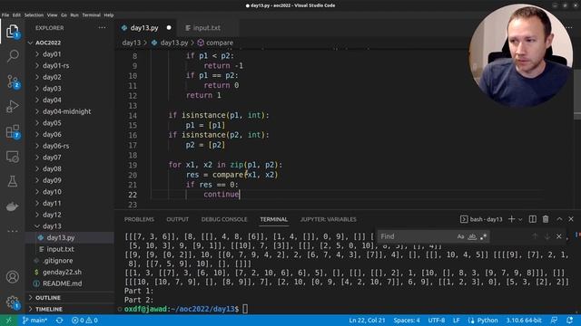 Day 13: Distress Signal [AOC2022 Python] смотреть онлайн
