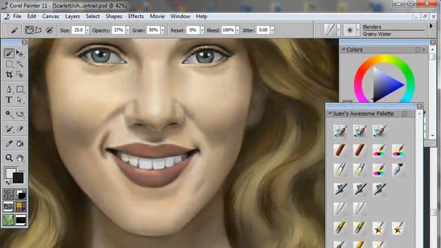 How to Draw & Paint a Portrait (of Scarlett Johansson) using Corel Painter & Wacom tablet смотреть онлайн