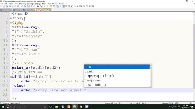 php tutorial in hindi part 14 Array Operator in PHP смотреть онлайн