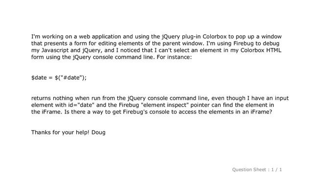 jQuery : Firebug and jQuery selectors in an iFrame смотреть онлайн