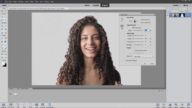 Crop Hair in Two Minutes in Photoshop Elements 2021 Using Select Subject and Refine Edge смотреть онлайн