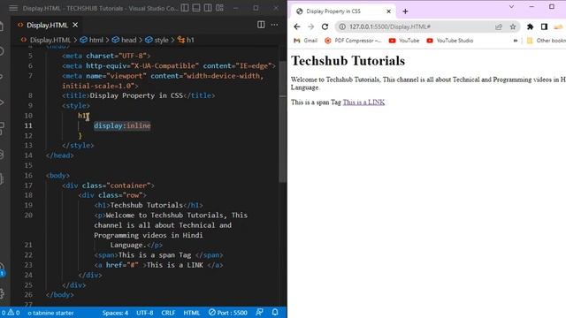 Display Property in CSS | inline vs block display in CSS | Techshub Tutorials смотреть онлайн