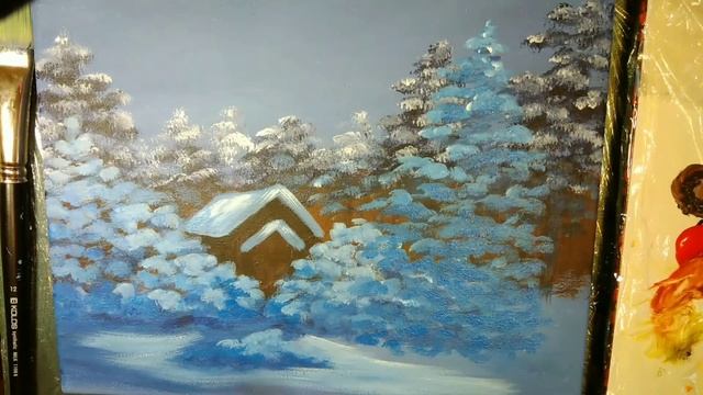 Домик в лесу зимой на Рождество - Зимний пейзаж акрилом / Acrylic Painting / Easy for beginners смотреть онлайн