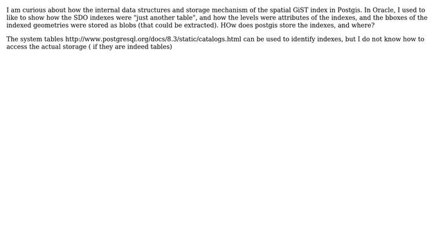 GIS: Accessing the internal data structure storing Postgis spatial index (PostGres GiST) смотреть онлайн