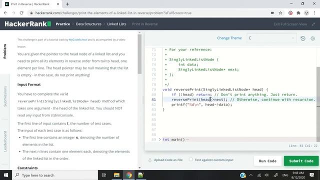 Print in Reverse Linked List - HackerRank Data Structures Solutions in C/C++ смотреть онлайн