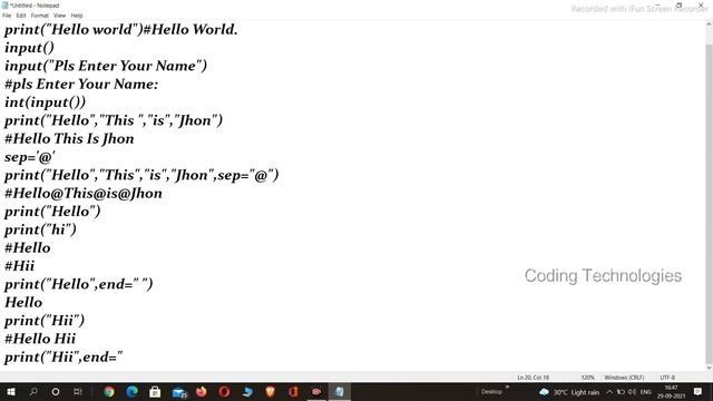 Python Basics|| Print and Input Function || sep , end parameters in print Function||type function. смотреть онлайн