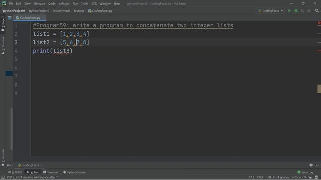 Concatenating Two Integer Lists | Program 59 | Solutions For Python 100 Exercises | CodingFacts смотреть онлайн