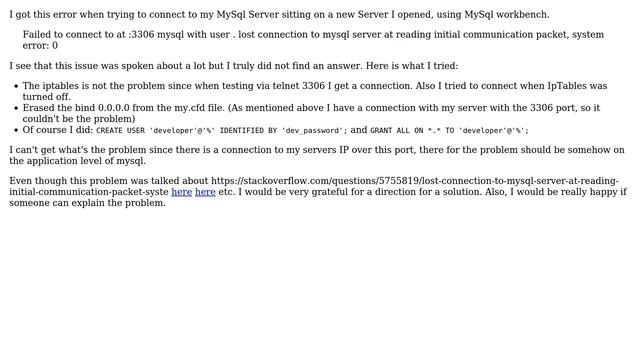 Failed to connect to at ＜ip＞:3306 mysql with user ＜userName＞. lost connection to mysql server at... смотреть онлайн