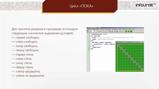 22 Приложение Кумир Исполнитель Робот Цикл «пока» Информатика 6 класс #22 И смотреть онлайн