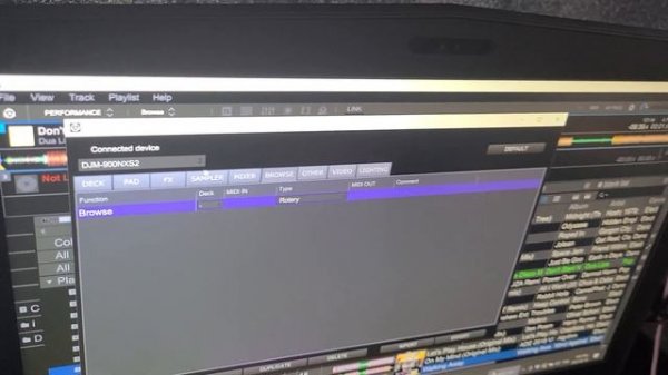 Pioneer cdj-3000 connected to Rekordbox as a controller and midi map mixer to sort by bpm and key.